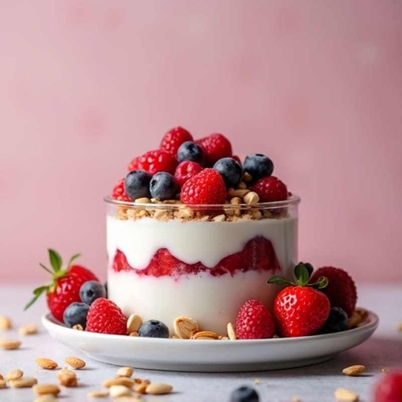 Greek Yogurt Protein Parfait with Mixed Berries and Almonds