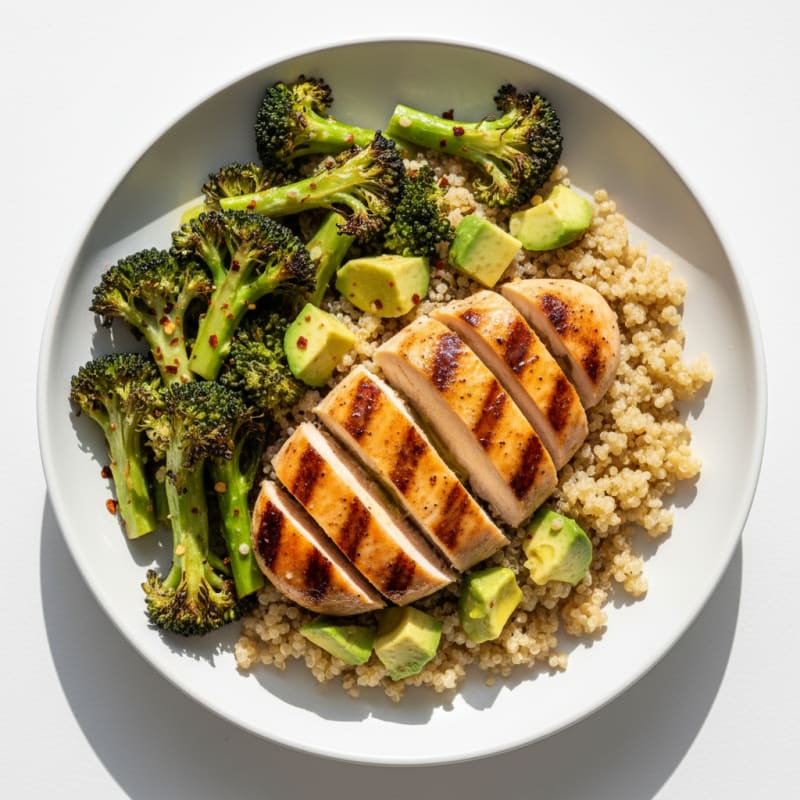 Grilled Chicken and Quinoa Bowl with Roasted Broccoli