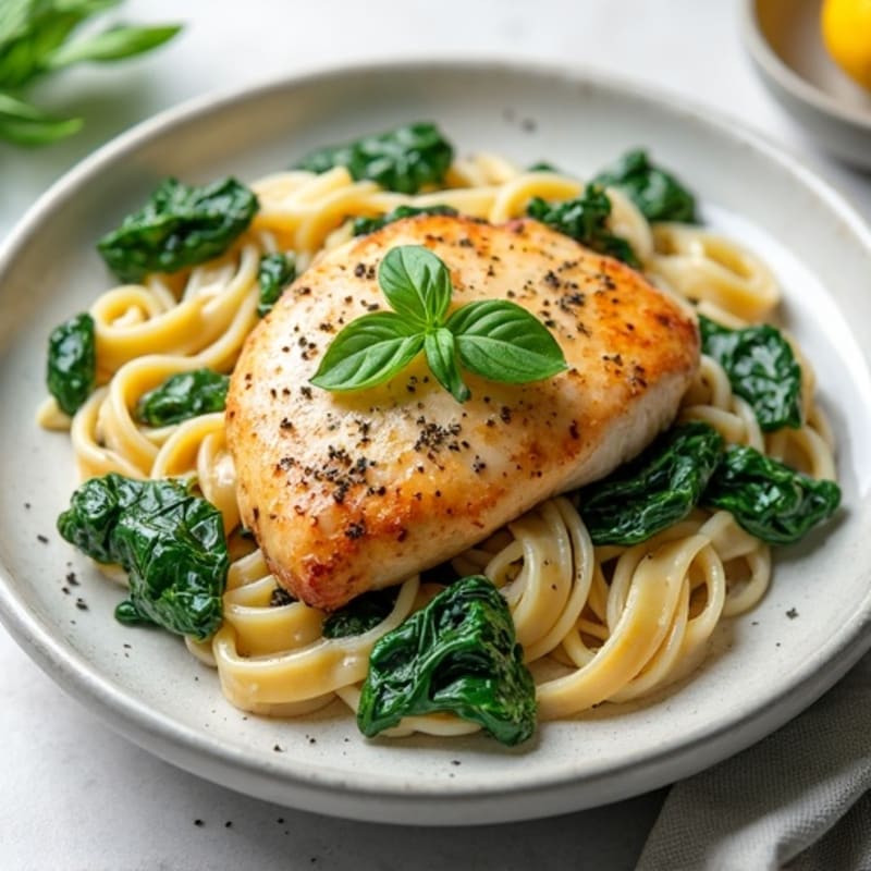 Creamy Lemon Herb Chicken and Spinach Pasta