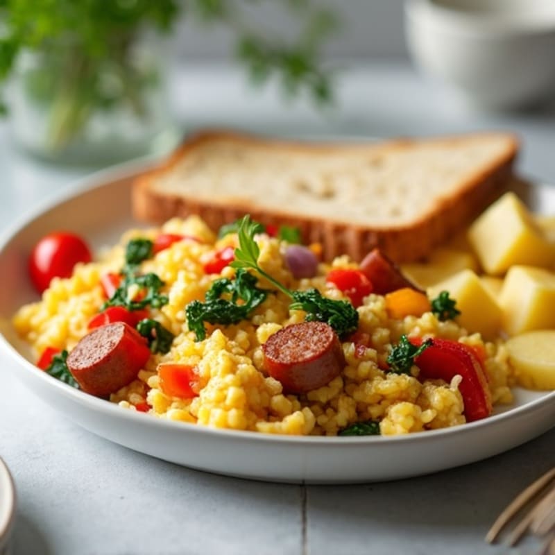 Egg White Veggie Scramble with Turkey Sausage