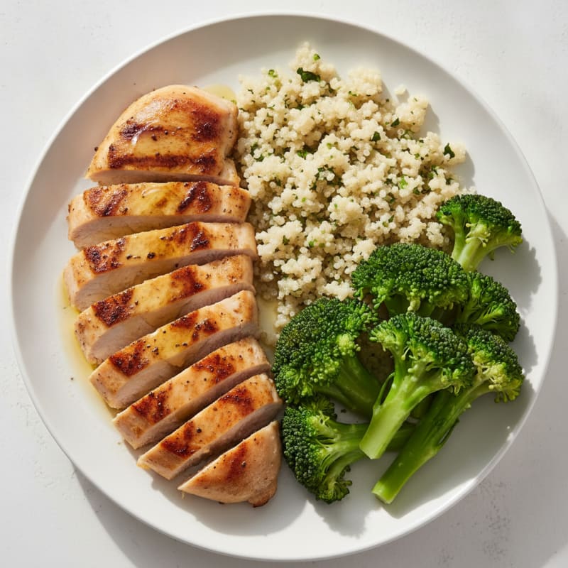 Grilled Chicken Breast with Quinoa and Steamed Broccoli
