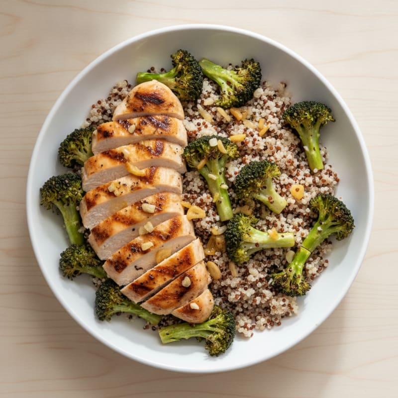 Grilled Chicken and Quinoa Bowl with Roasted Broccoli
