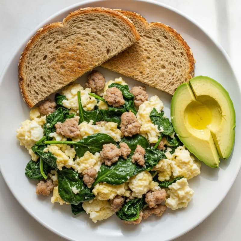 Egg White and Turkey Sausage Scramble with Spinach
