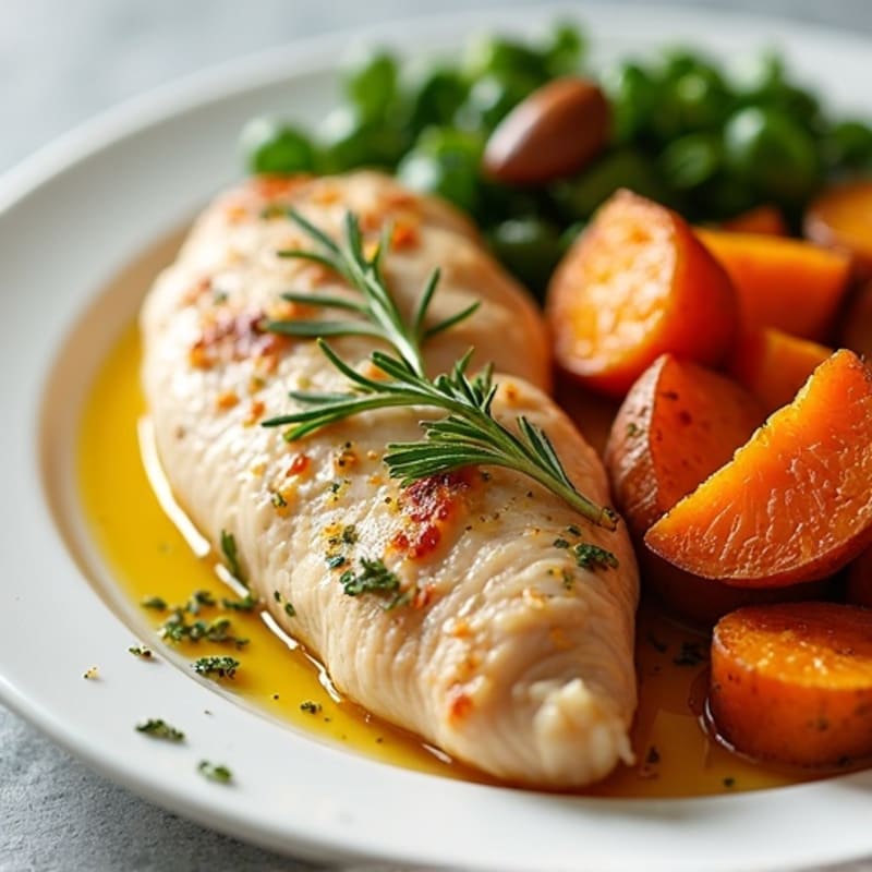 Garlic Herb Chicken Breast with Roasted Sweet Potatoes