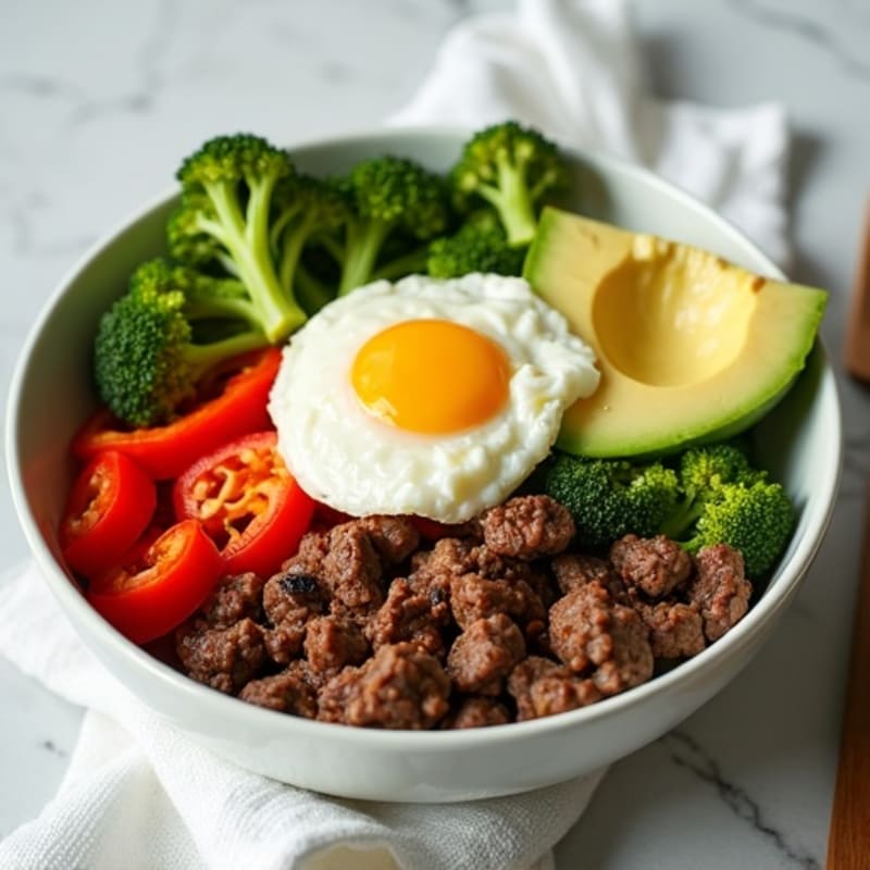 Lean Hamburger Meat and Roasted Vegetable Bowl with Cottage Cheese