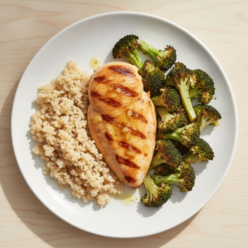 Grilled Chicken Breast with Quinoa and Roasted Broccoli