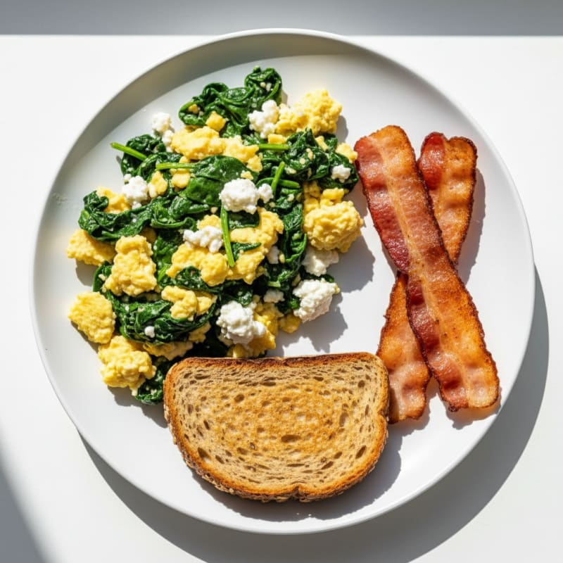 Cottage Cheese Scramble with Spinach and Turkey Bacon