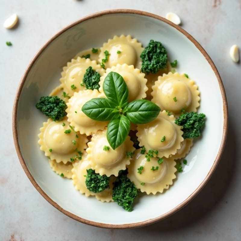 Creamy Ricotta Spinach Ravioli with Garlic Herb Sauce