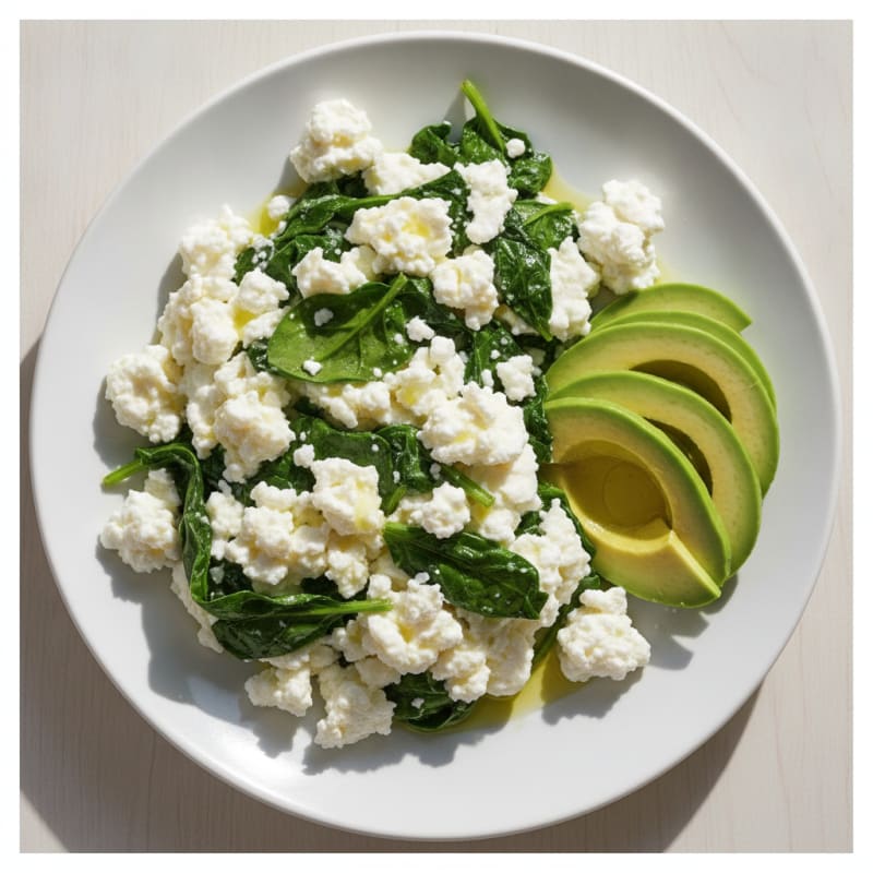 Egg White Spinach Scramble with Cottage Cheese