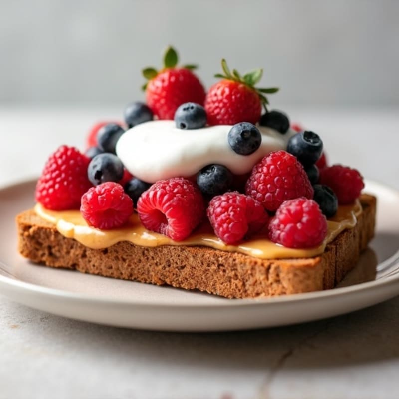 Healthy Peanut Butter and Fresh Berry Whole Grain Toast