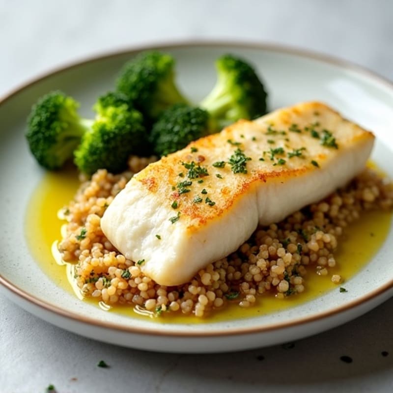 Baked Cod with Steamed Broccoli and Quinoa