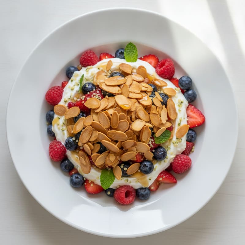 Creamy Greek Yogurt Parfait with Mixed Berries and Toasted Almonds