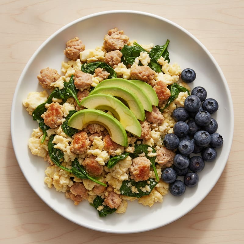 Egg White Scramble with Spinach and Turkey Sausage