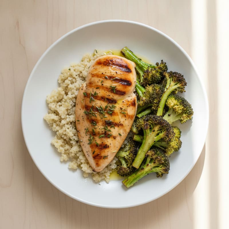 Grilled Chicken Breast with Roasted Broccoli and Quinoa