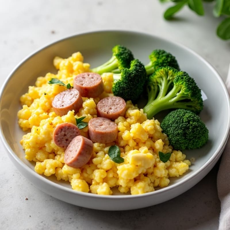Egg White Scramble with Chicken Sausage and Sautéed Broccoli