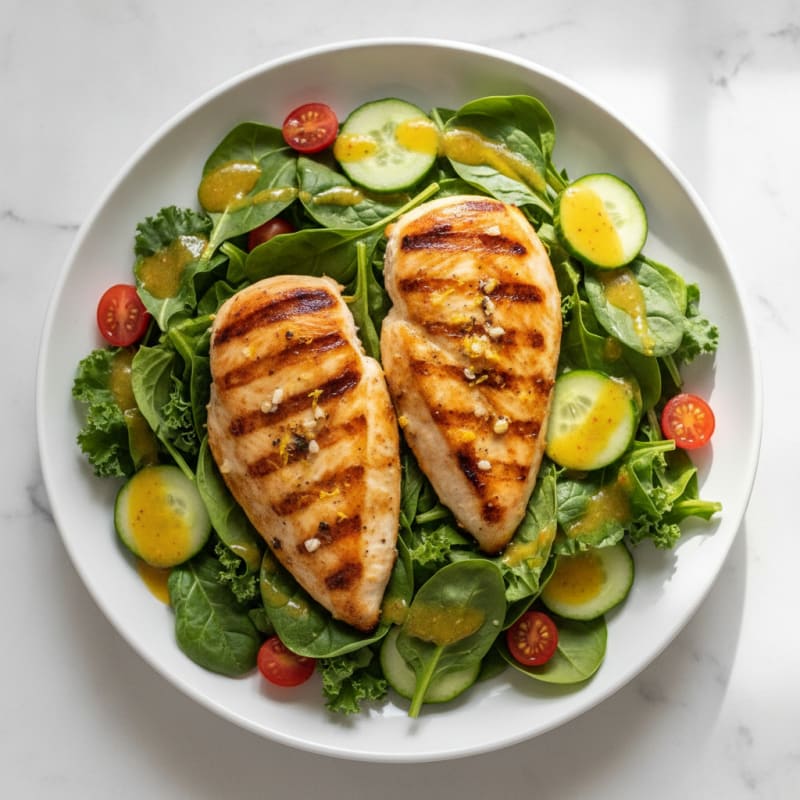 Grilled Lemon Garlic Chicken Breast with Mixed Greens