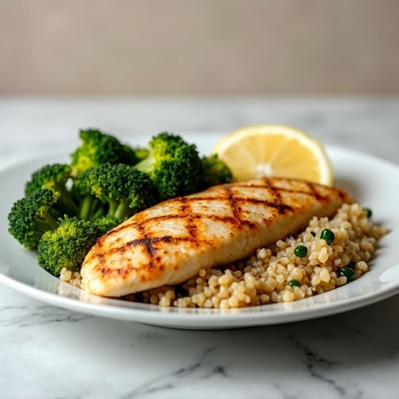 Grilled Chicken Breast with Quinoa and Roasted Broccoli