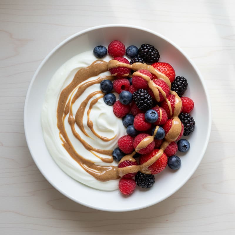Creamy Greek Yogurt Protein Bowl with Mixed Berries and Almond Butter