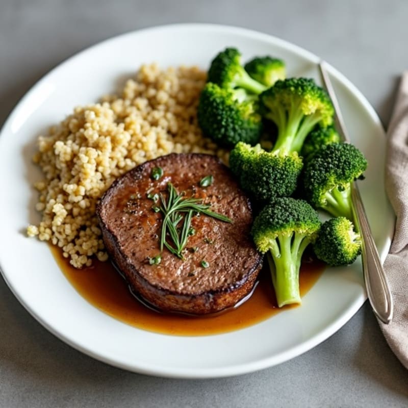 Herb-Roasted Beef with Steamed Broccoli and Quinoa