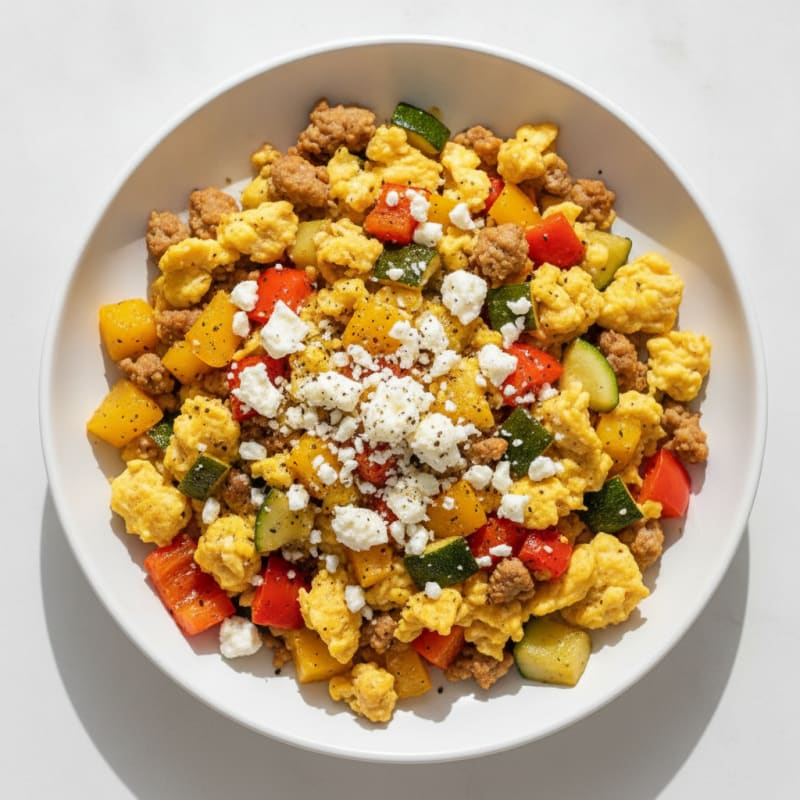 Hearty Scrambled Eggs with Roasted Vegetables