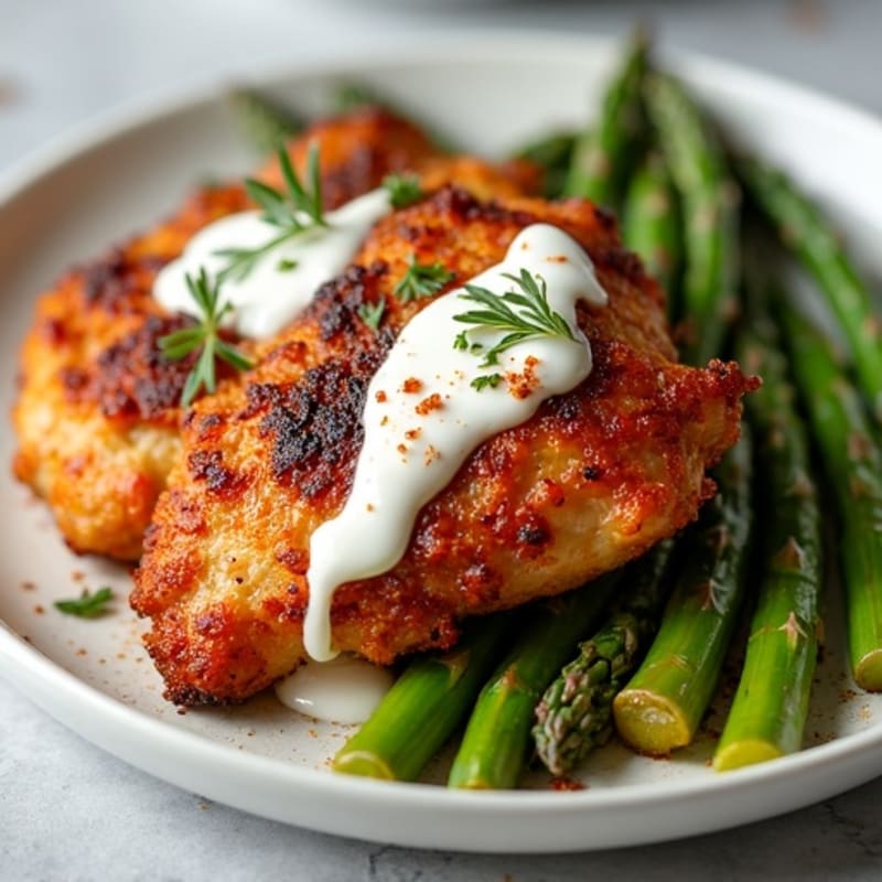 Crispy Spicy Chicken Thighs with Roasted Asparagus