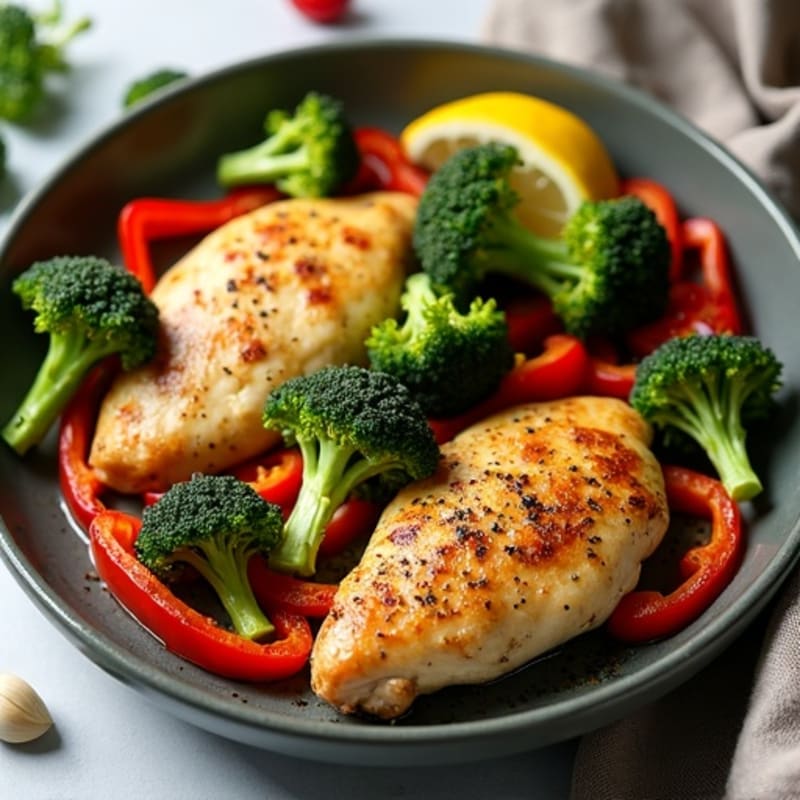 Sheet Pan Lemon Garlic Chicken with Roasted Broccoli and Bell Peppers