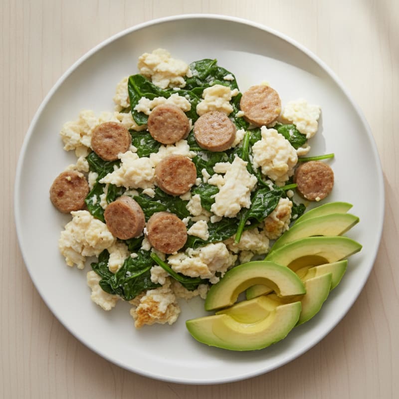 Scrambled Egg Whites with Spinach and Turkey Sausage
