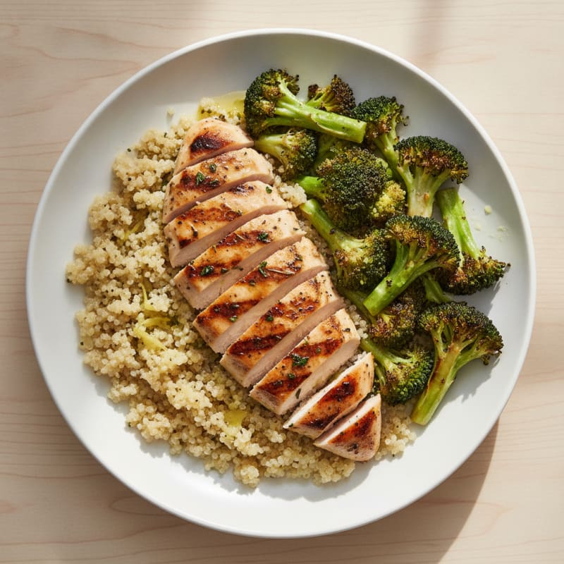 Grilled Chicken Breast with Quinoa and Roasted Broccoli