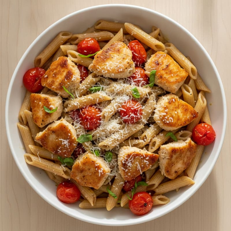 Parmesan Chicken Pasta with Roasted Tomatoes