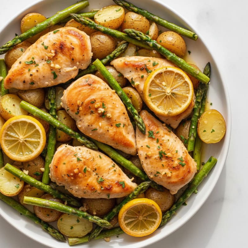 Lemon Herb Roasted Chicken with Asparagus