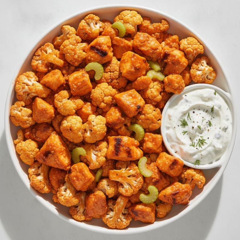 Buffalo Chicken and Cauliflower Bites with Greek Yogurt Ranch