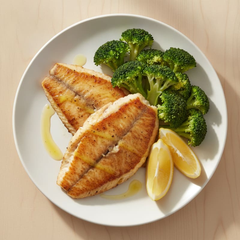 Seared Tilapia with Steamed Broccoli and Lemon