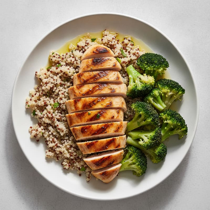 Grilled Chicken Breast with Quinoa and Steamed Broccoli