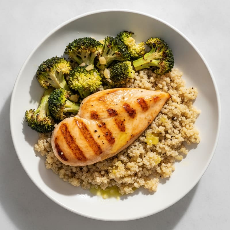 Grilled Chicken Breast with Quinoa and Roasted Broccoli