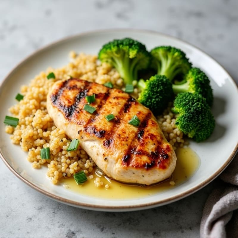 Grilled Chicken Breast with Quinoa and Roasted Broccoli