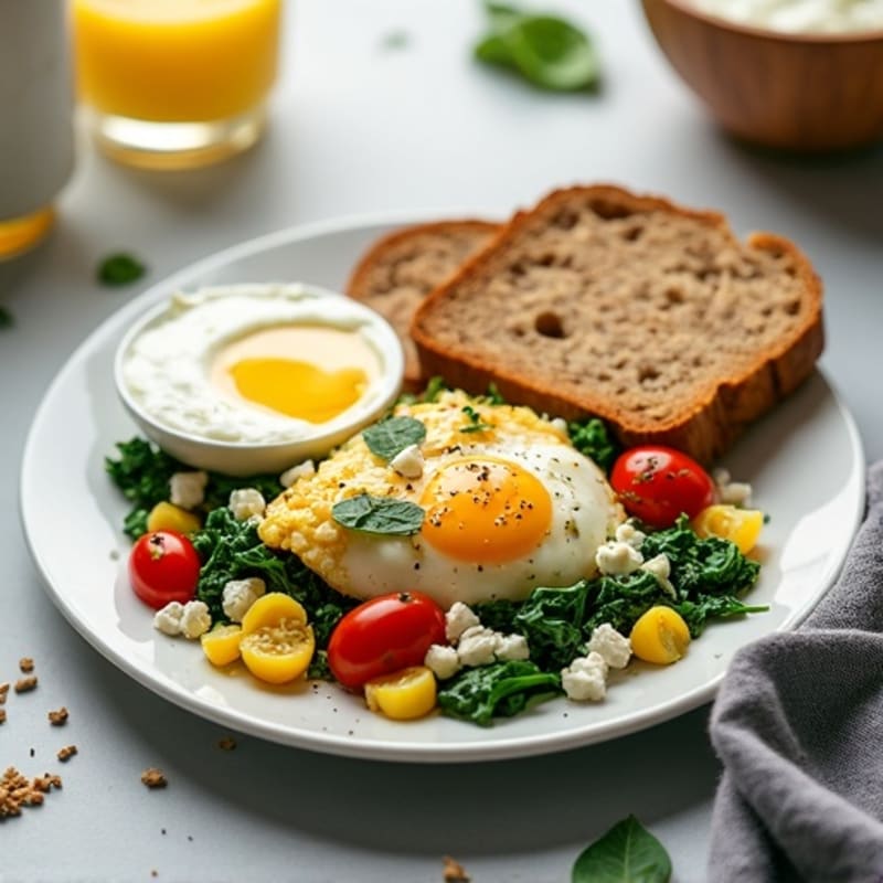 Egg White Scramble with Spinach, Feta, and Greek-Inspired Sides