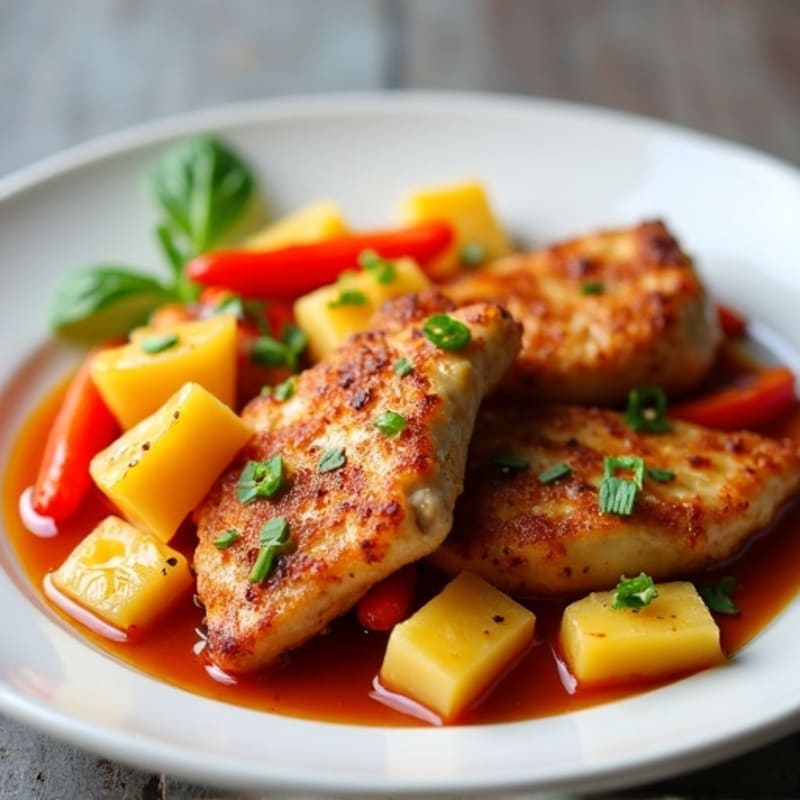 Crispy Baked Sweet and Sour Chicken with Roasted Bell Peppers and Pineapple