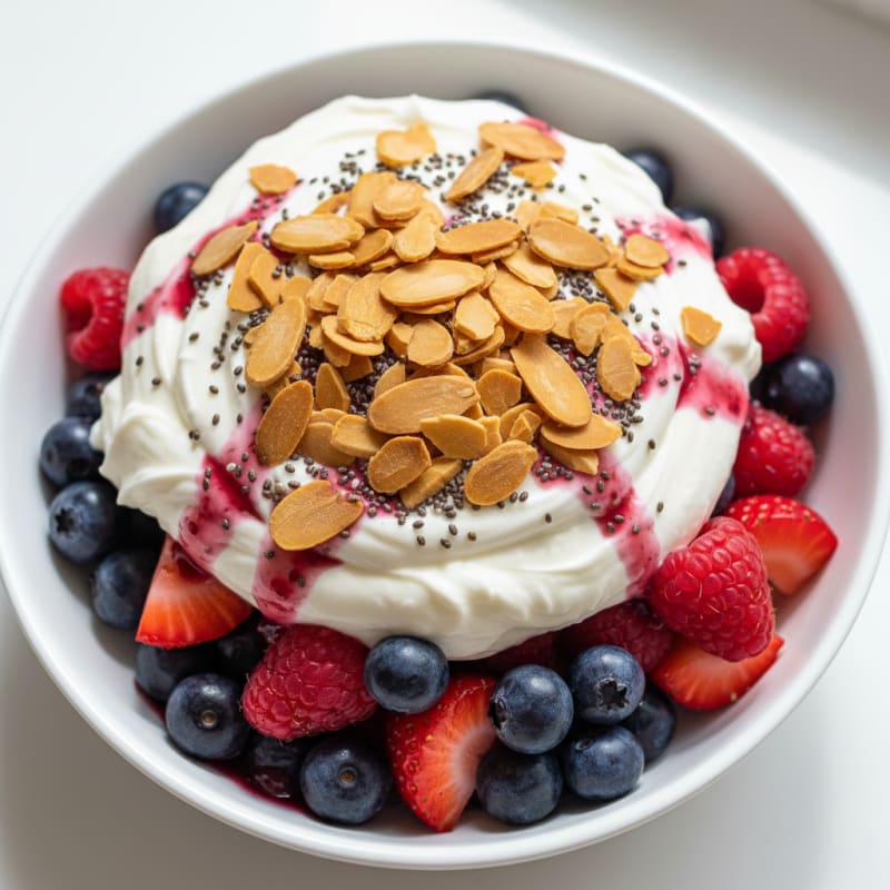 Greek Yogurt Protein Parfait with Mixed Berries and Almonds