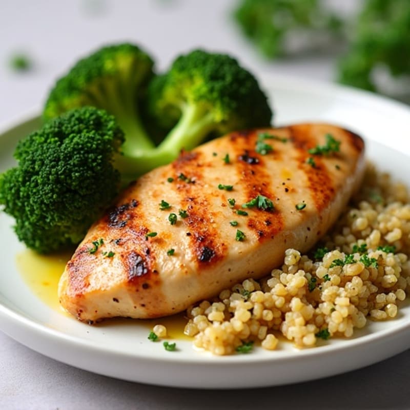 Grilled Chicken Breast with Quinoa and Roasted Broccoli