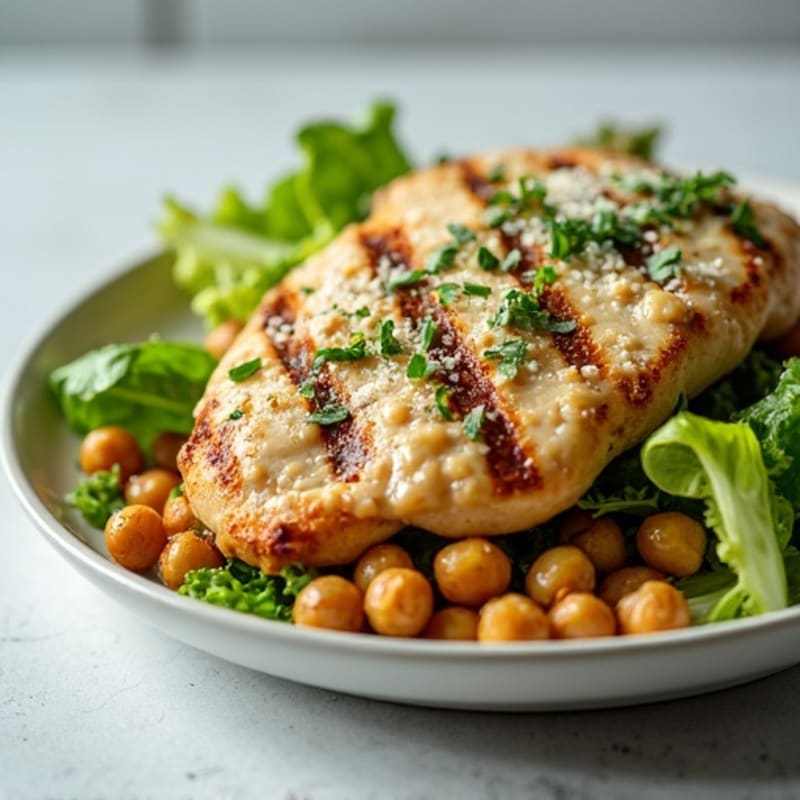 Herb-Grilled Chicken Caesar with Crispy Chickpea Croutons