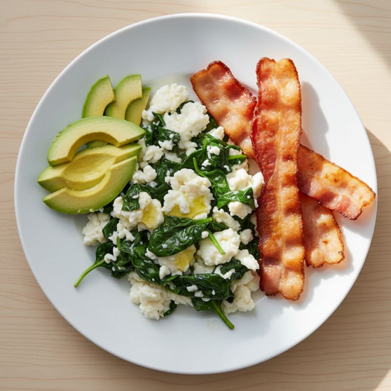 Crispy Turkey Bacon and Egg White Scramble with Spinach