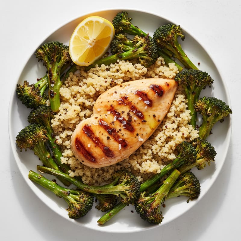 Grilled Chicken Breast with Quinoa and Roasted Broccoli