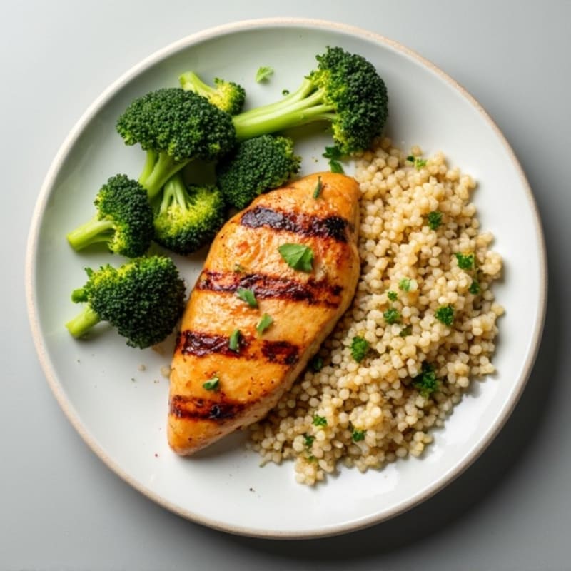 Grilled Chicken Breast with Roasted Broccoli and Quinoa