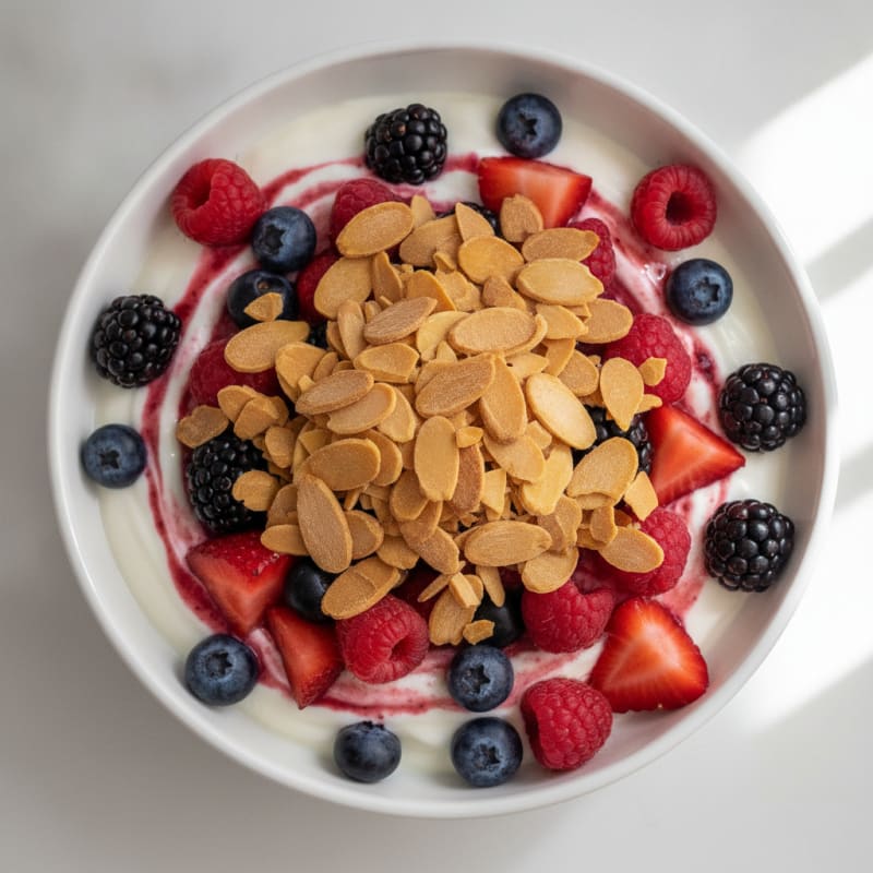 Greek Yogurt Protein Parfait with Mixed Berries and Almonds
