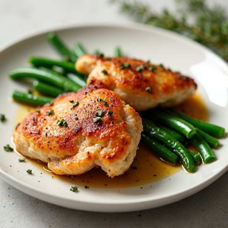 Crispy Roasted Chicken Thighs with Garlic Green Beans