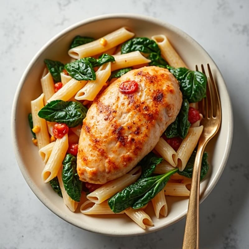 Chicken with Creamy Sun-Dried Tomato Pasta and Spinach