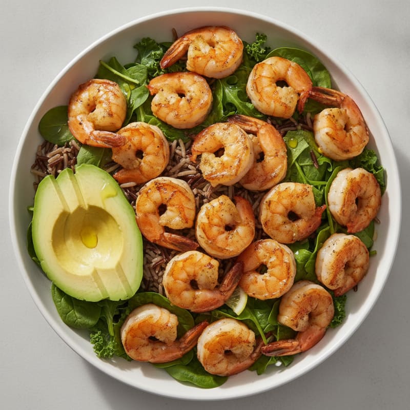 Grilled Shrimp and Wild Rice Bowl with Fresh Greens