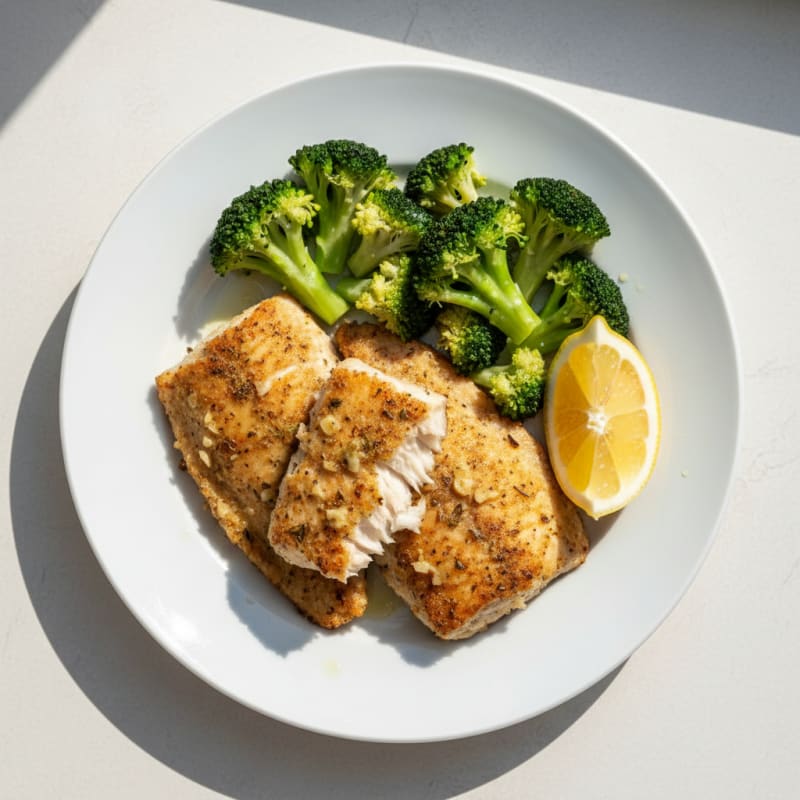 Seared Tilapia with Steamed Broccoli and Lemon
