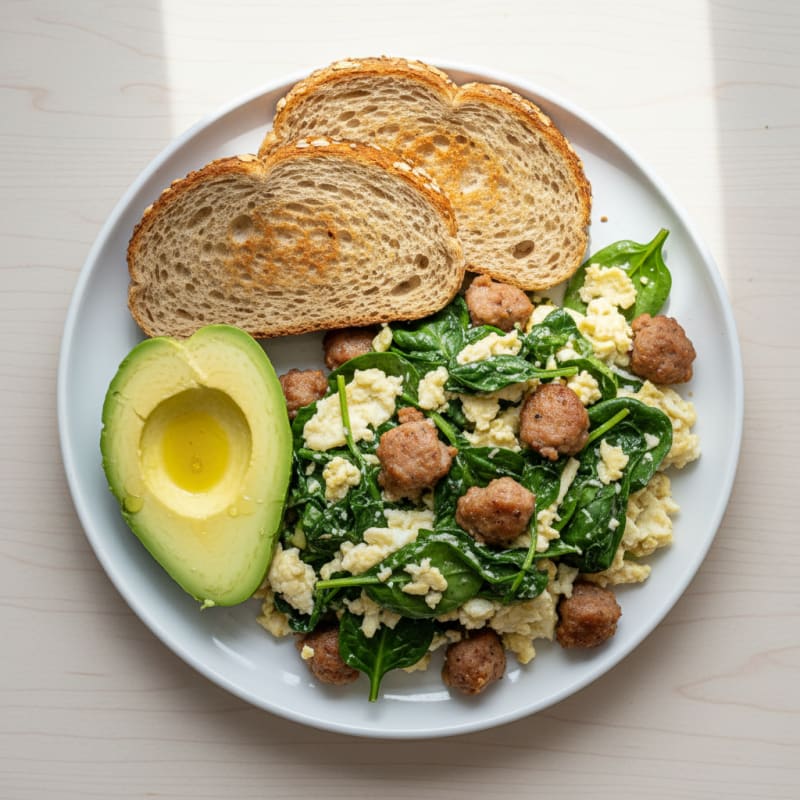 Egg White Spinach Scramble with Turkey Sausage