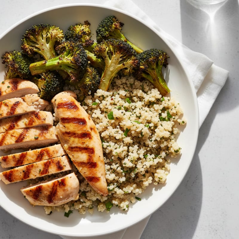 Grilled Chicken Breast with Quinoa and Roasted Broccoli